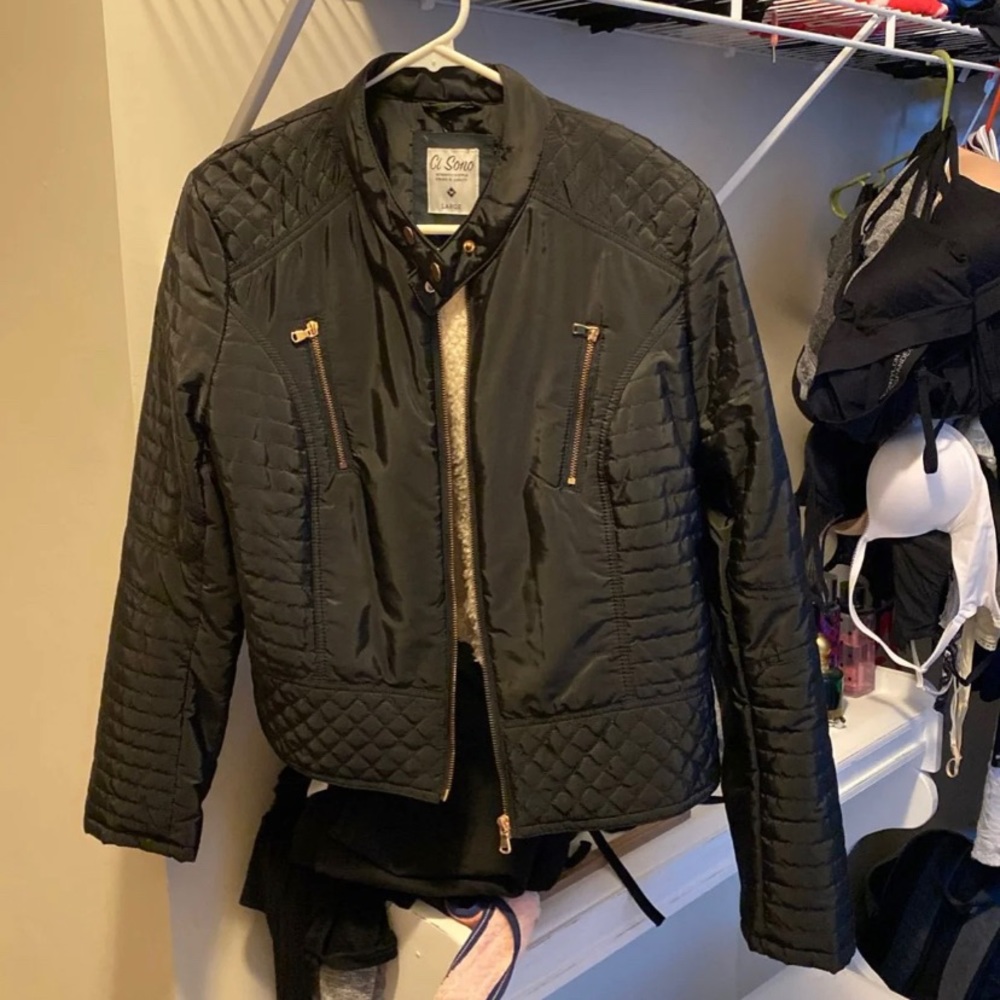 Ci Sono Black Quilted Bomber Jacket